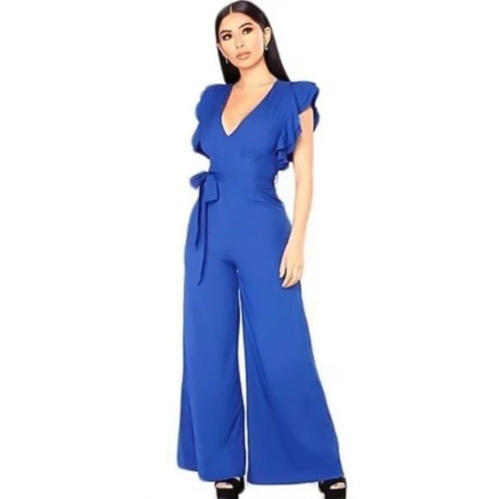 City of Angels Ruffle Jumpsuit Royal Blue Size M